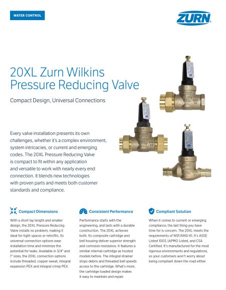20XL Zurn Wilkins Pressure Reducing Valve